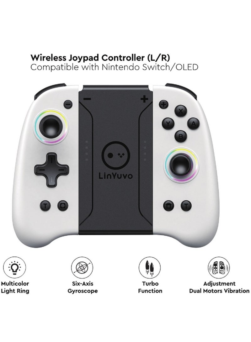 LinYuvo Classic Joypad LinYuvo KS31 Wireless Gaming Controller for Nintendo Switch/Switch Lite/Switch OLED with Multicolor RGB Light Ring, Exclusive Metal Joysticks, Adjustable Dual Shock, Six-Axis Gyroscope, Turbo Function, Adjustment Dual Motors Vibration, Anti-Friction Thumbsticks, Wake-Up Function - Image 2